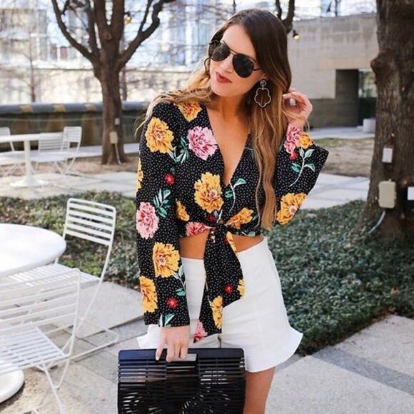 Topshop Tops - Topshop Floral Polka Dot Jacquard Top 6